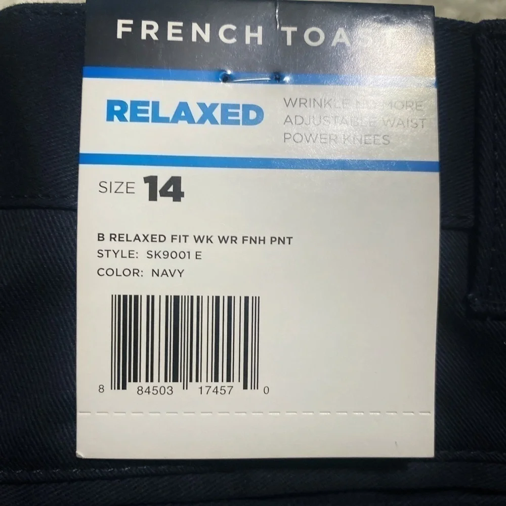 NWT French Toast Big Boys' Flat Front with Adjacent Waist, Navy, 14